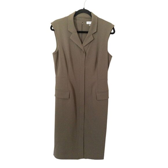 Calvin Klein Sleeveless Olive Green Womens Midi Dress Size 8 Professional Attir - Picture 1 of 11